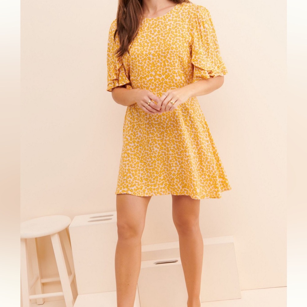 Anthropologie Yellow Floral Mini Dress